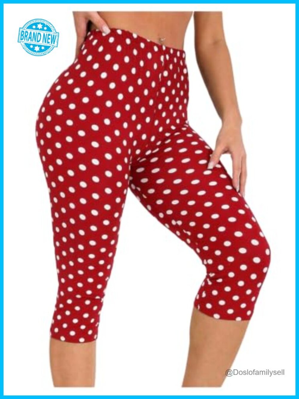 Polka Dots High Waist Capri Leggings Skinny Cropped Pants